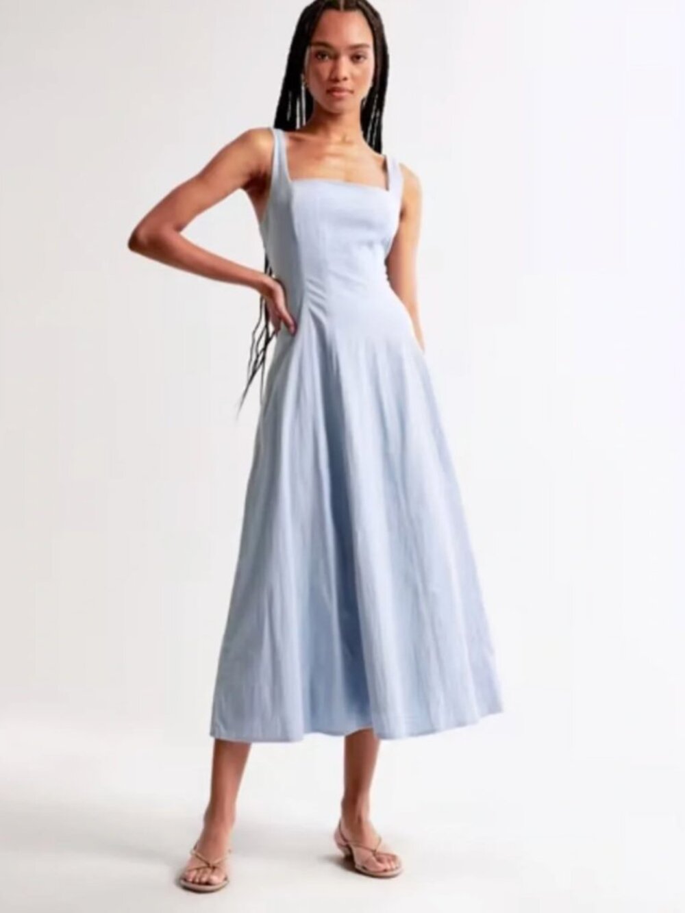 Abercrombie & Fitch | Square Neck Stretch Mila Midi Dress Light Blue | Size XXL